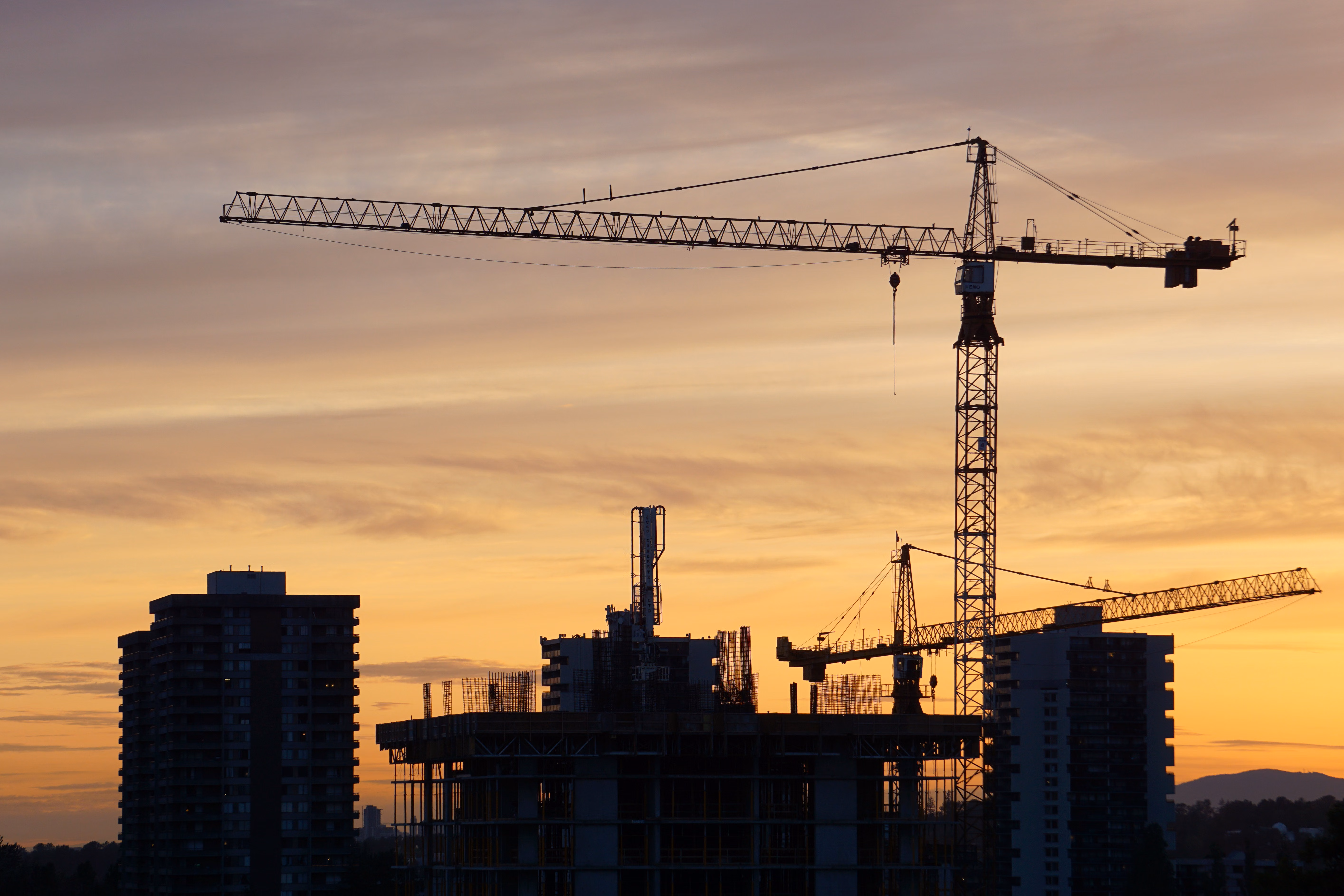 Tower crane at sunset